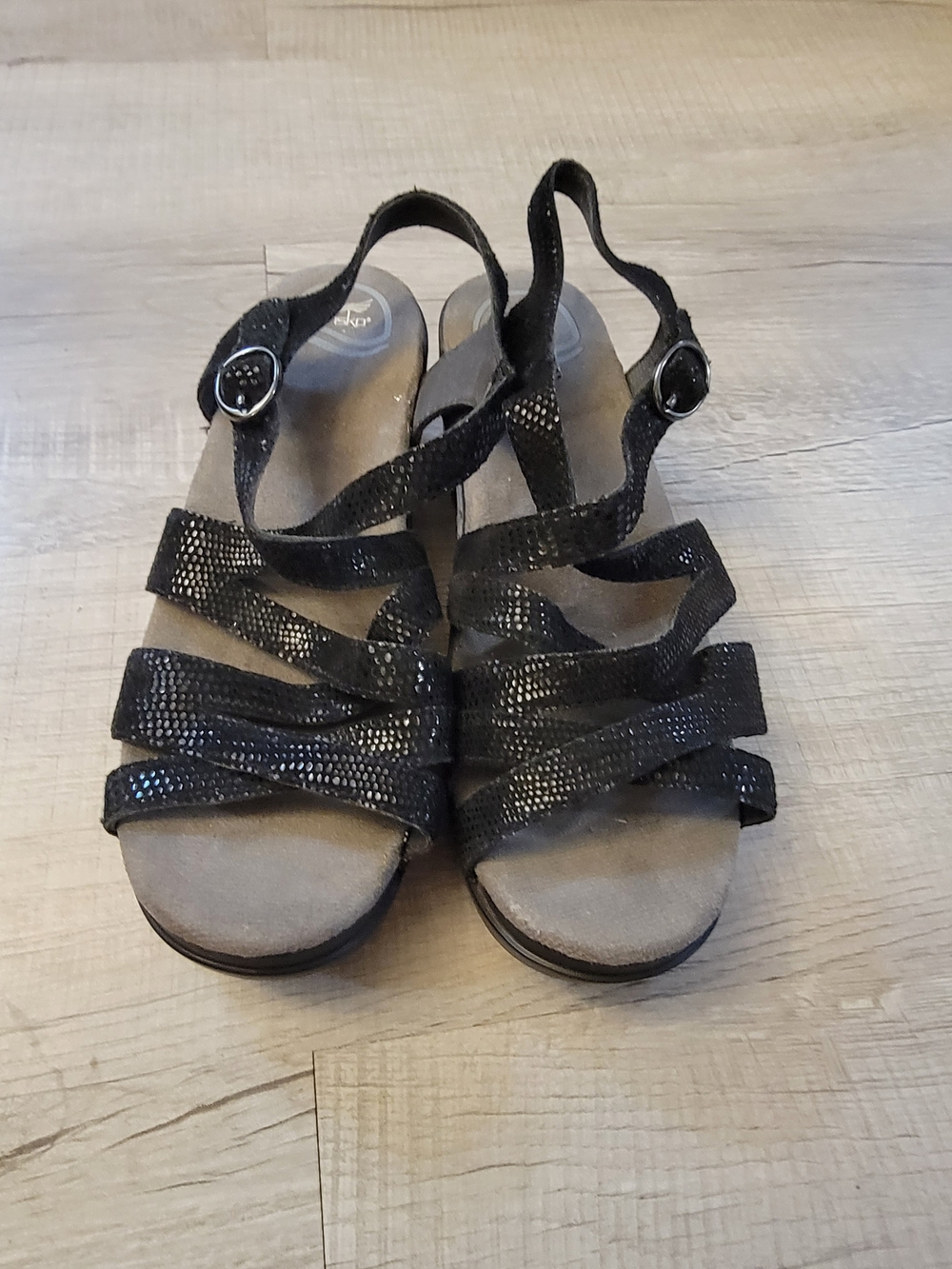 Dansko Black Textured Strappy Slingback Sandals